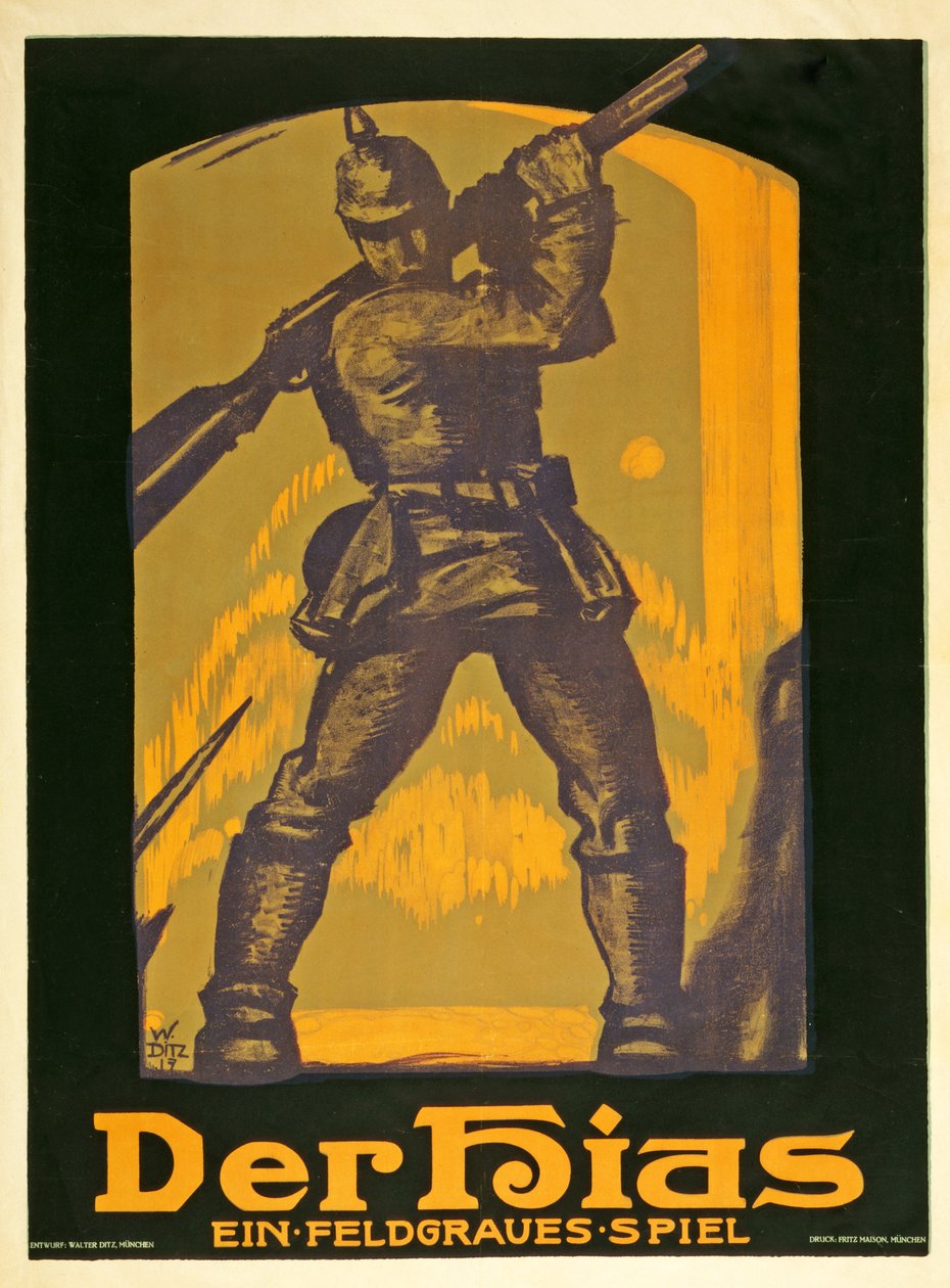 Juliste, joka mainostaa näytelmää The Hias, Heinrich Gilardonen pellonharmaa peli, julkaistu 1917 tekijältä Walter Ditz