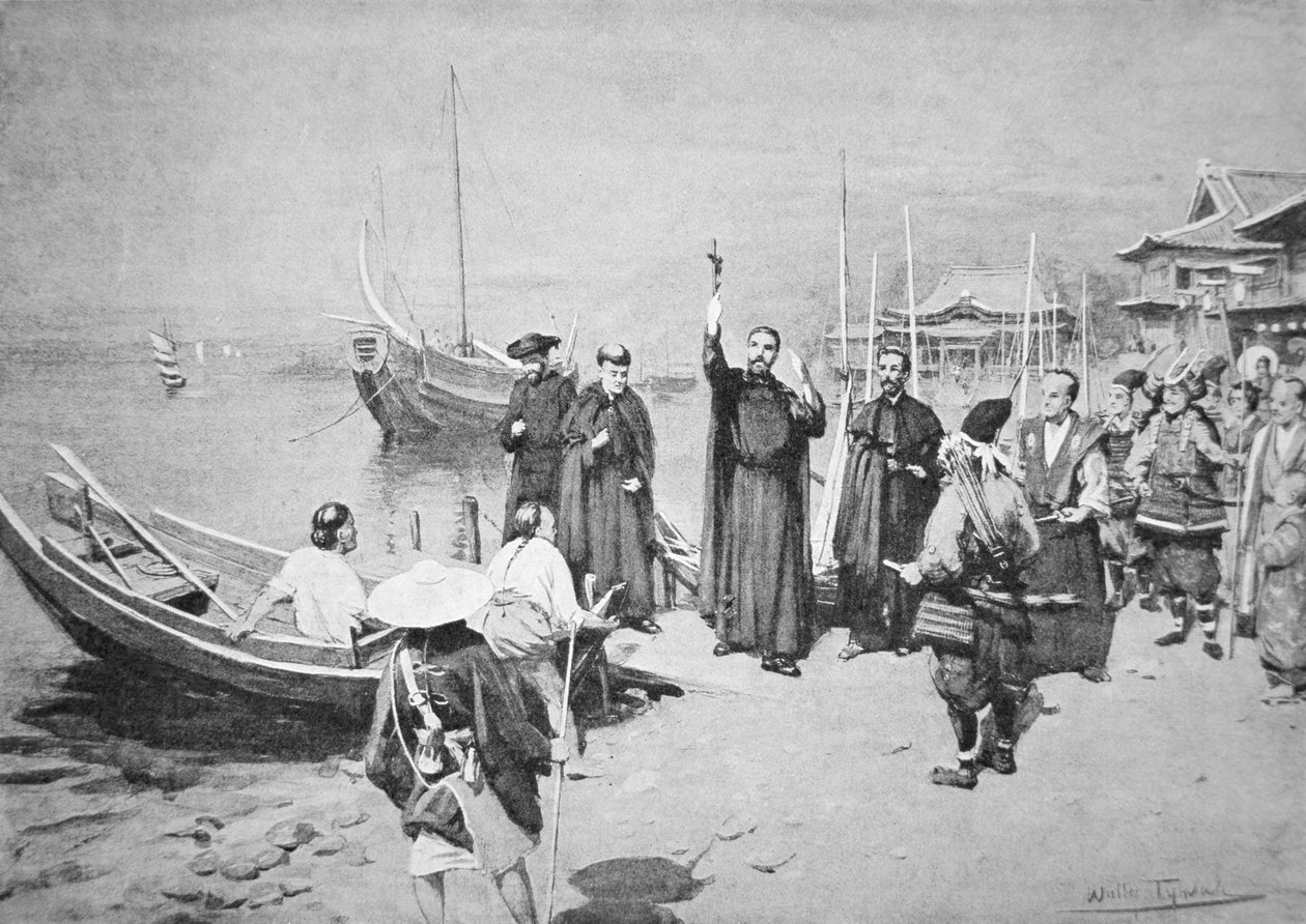 Pyhän Francis Xavierin maihinnousu Kagoshimassa (litho) tekijältä Walter Frederick Roofe Tyndale