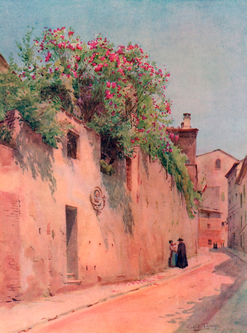 Via Delle Sperandie, Siena (värilitografia) tekijältä Walter Frederick Roofe Tyndale