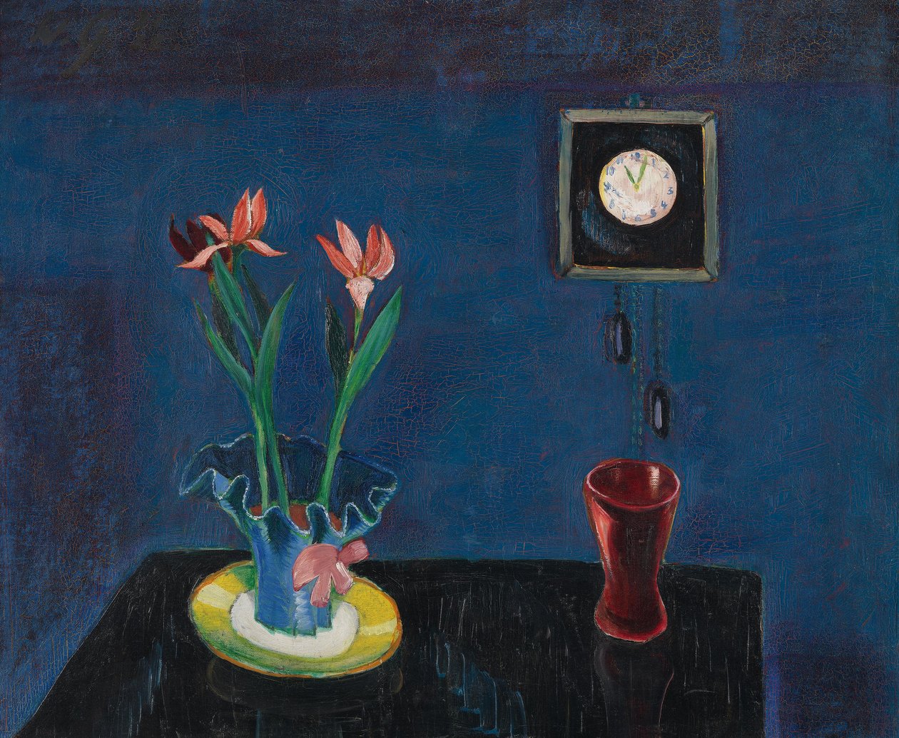 Stillleben mit Uhr und Tulpentopf tekijältä Walter Gramatte