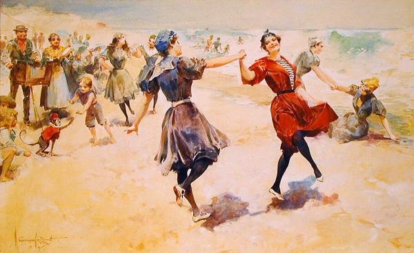 Frollicking on the Beach, n.1897 (akvarelli kuvitustaululla) tekijältä Walter Granville Smith
