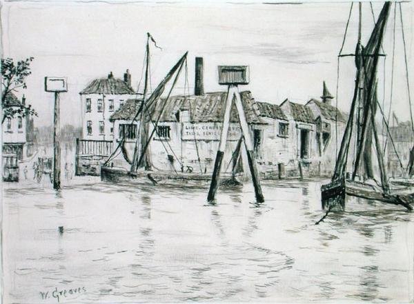 Chelsea Dock (muste paperille) tekijältä Walter Greaves