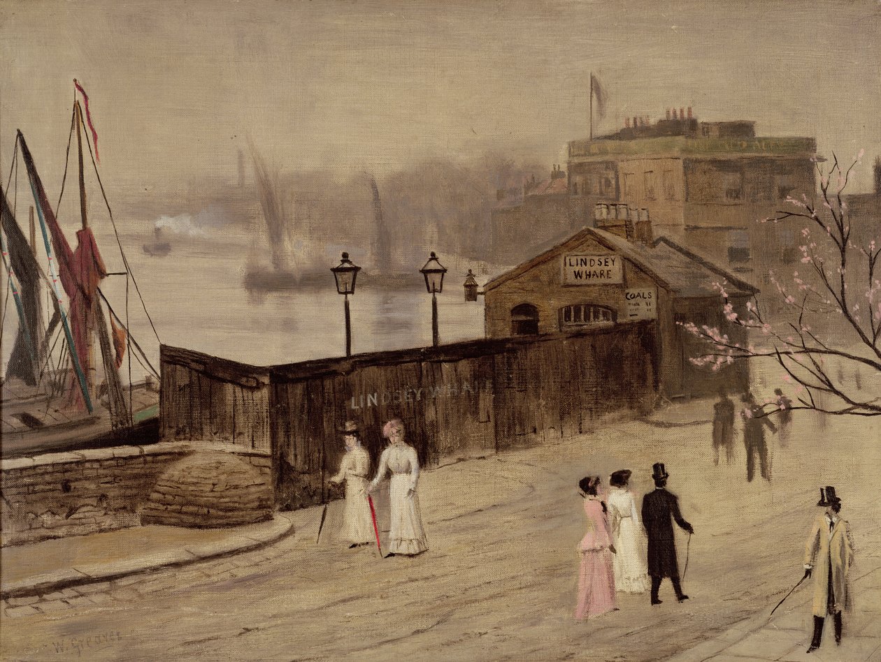 Lindsey Wharf (öljy kankaalle) tekijältä Walter Greaves
