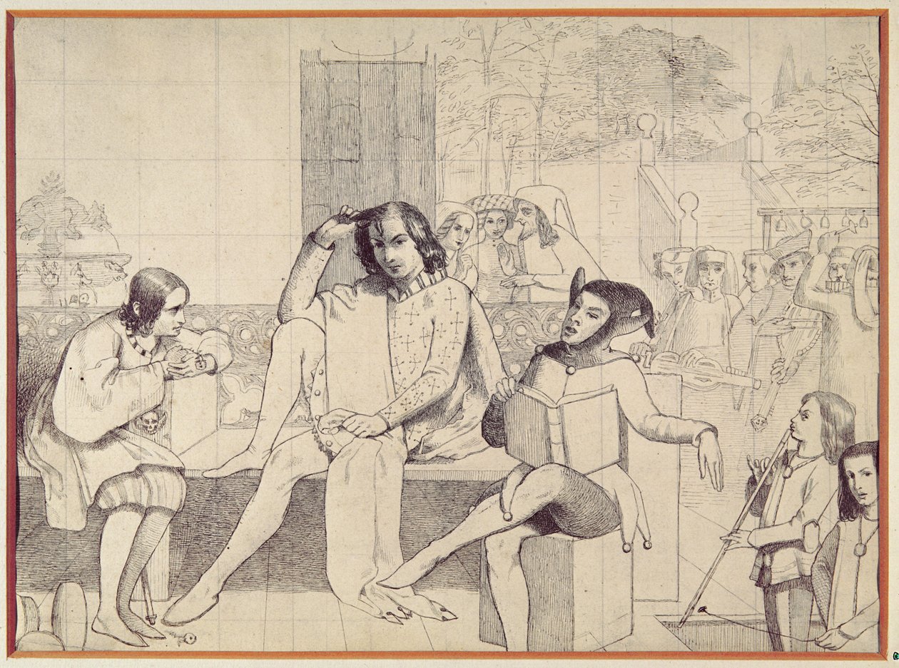 Kahdestoista yö, n. 1850 (kynäpiirros) tekijältä Walter Howell Deverell
