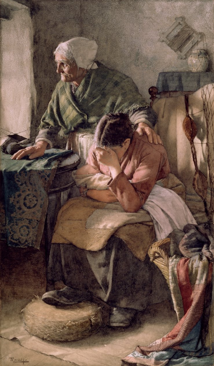 "Mutta miesten täytyy tehdä työtä ja naisten täytyy itkeä", 1883 tekijältä Walter Langley