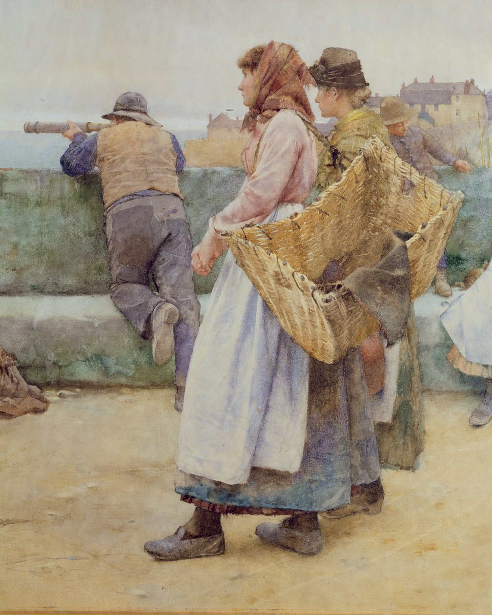 Cornwallilaisessa kalastajakylässä: (yksityiskohta kuvasta 77635), 1886 (wc) (yksityiskohta kuvasta 77635) tekijältä Walter Langley