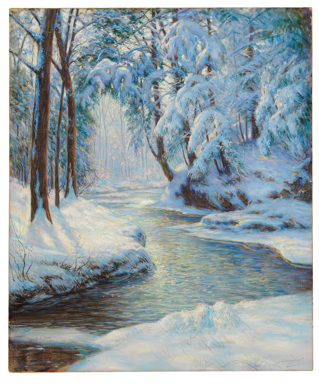 Puro lumisessa maisemassa, 1900-luvun alku (öljy kankaalle) tekijältä Walter Launt Palmer