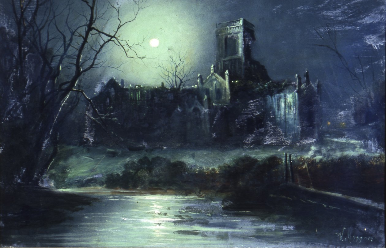 Moonlightin Kirkstall Abbey (öljy kankaalle) tekijältä Walter Linsley Meegan