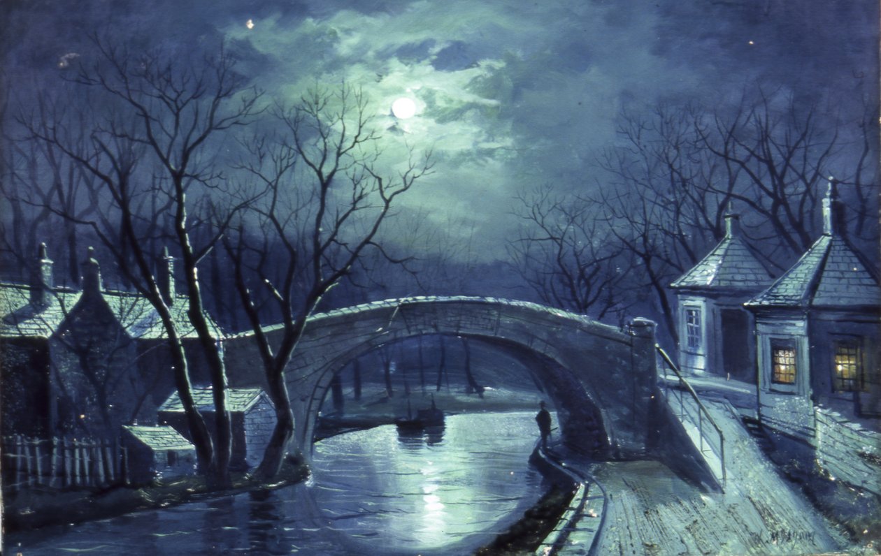 Redcote Bridge, Armley, Moonlight (öljy kankaalle) tekijältä Walter Linsley Meegan
