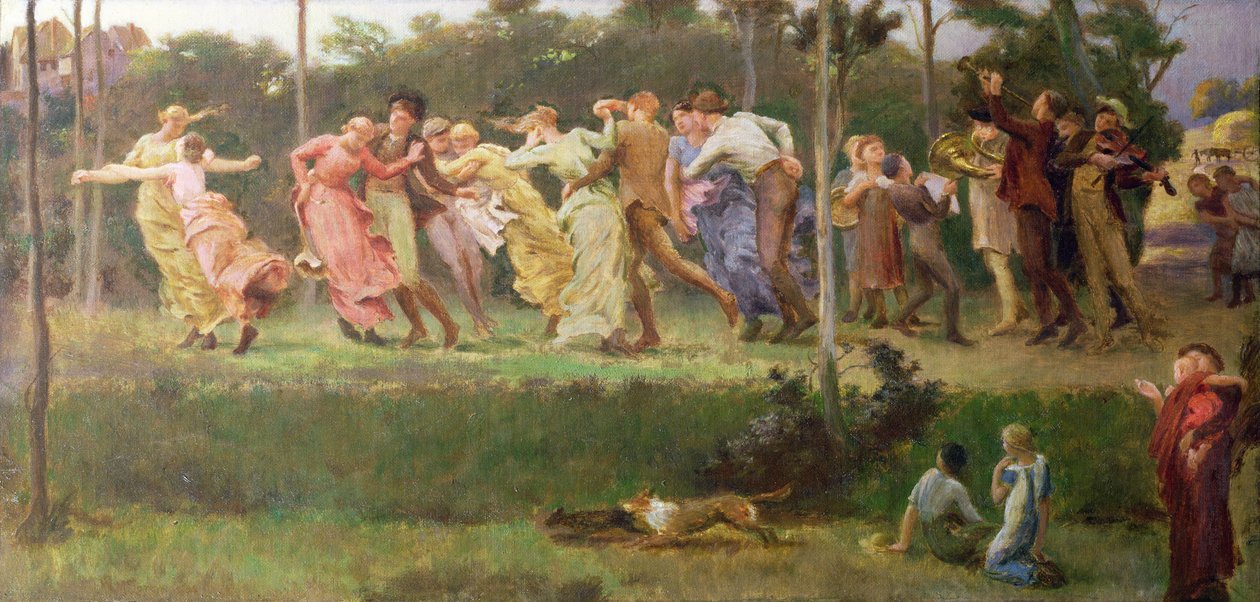 A Harvest Dance, 1904 (öljy kankaalle laitettuna alukselle) tekijältä Walter Mclaren