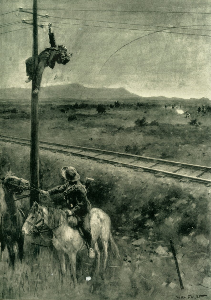 "Buurit jääneet kiinni lennätinjohtojen katkaisemisesta", 1902 tekijältä Walter Paget