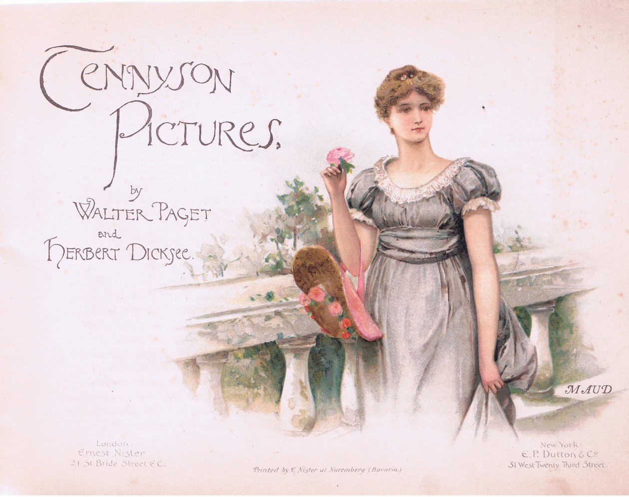Maud: otsikkosivu, kuvitus Tennyson Picturesista, julkaisija E P Dutton & Co, n. 1900 (värilitho) tekijältä Walter Paget