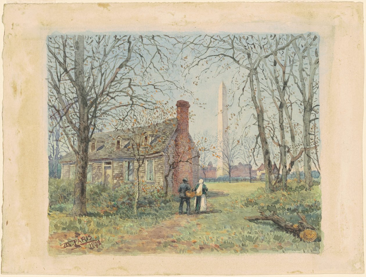 David Burnsin mökki ja Washingtonin monumentti tekijältä Walter Paris