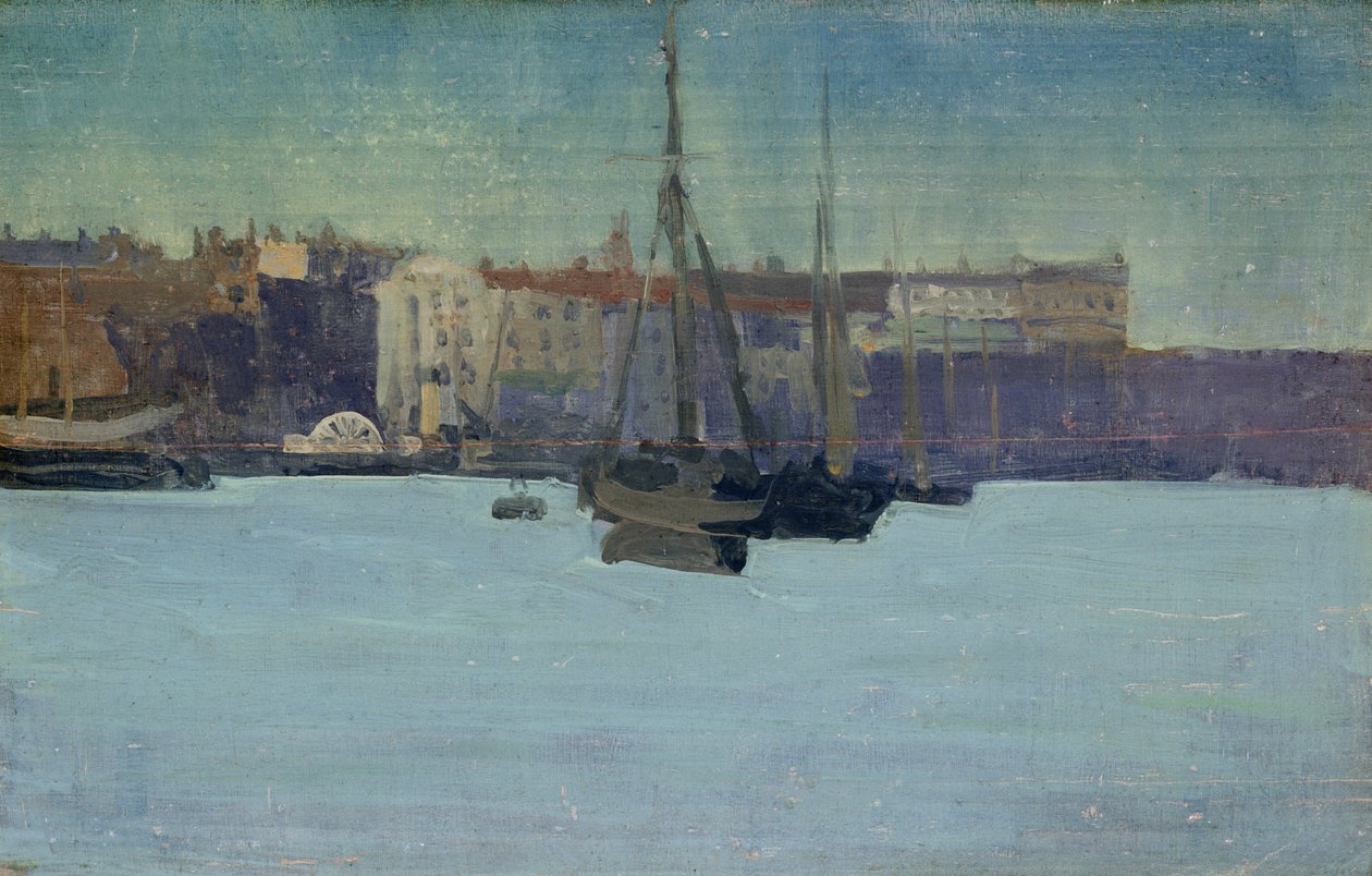 Dieppe Harbour (öljyä aluksella) tekijältä Walter Richard Sickert