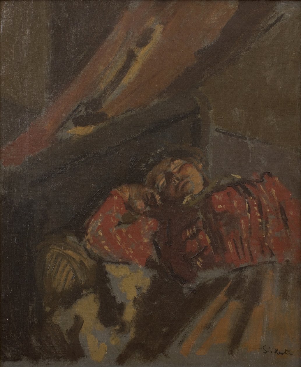Punakuvioinen pusero, noin 1907 (Öljy kankaalle) tekijältä Walter Richard Sickert