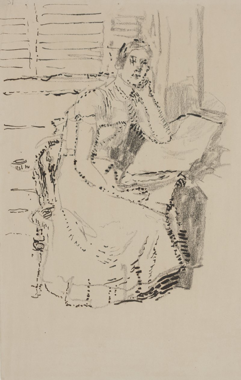 Istuva hahmo (kynä ja muste hiilellä paperilla) tekijältä Walter Richard Sickert