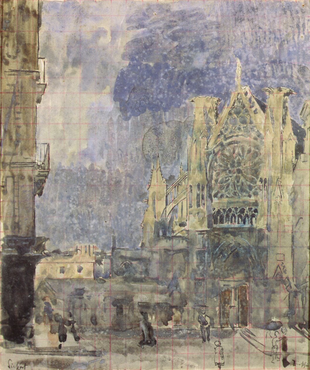 St. Jacques Facade, Dieppe, n. 1899 (akvarelli ja muste paperille) tekijältä Walter Richard Sickert