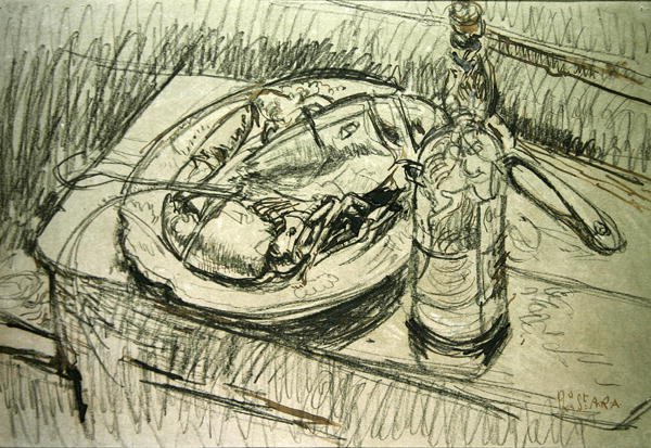 Asetelma hummerin kanssa (liitu ja muste paperille) tekijältä Walter Richard Sickert