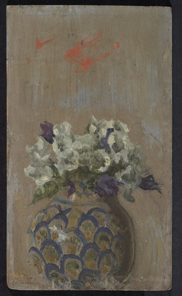 Sweet Violets - Valkoiset ja siniset Bioletit kuviollisessa kulhossa, n. 1884 (öljy paneelille) tekijältä Walter Richard Sickert