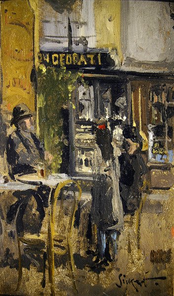 Pieni teekauppa, Dieppe (öljy paneelille) tekijältä Walter Richard Sickert