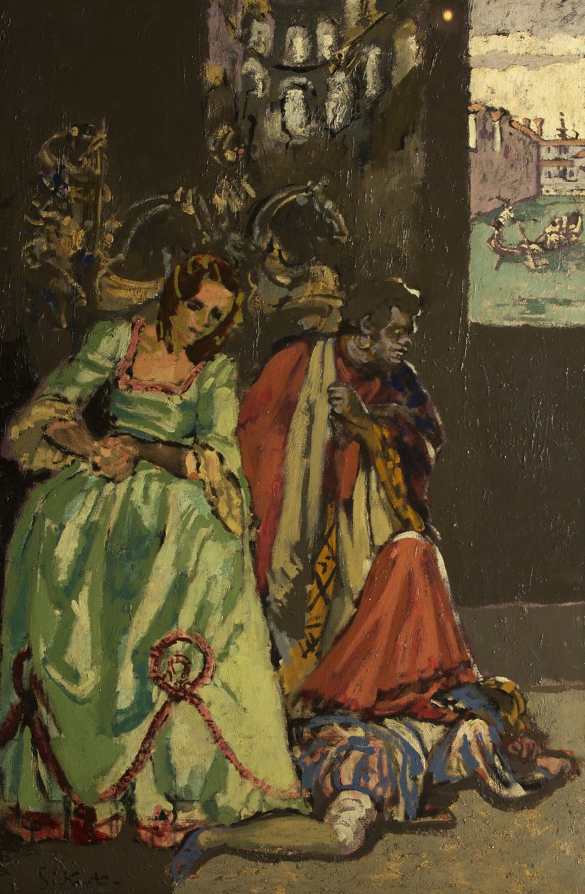 Muunnelma Othellosta, n. 1933-1934 (öljy kankaalle) tekijältä Walter Richard Sickert