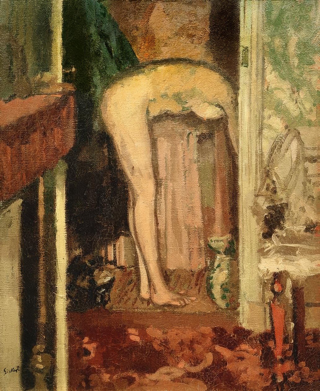 Nainen pesee hiuksiaan tekijältä Walter Richard Sickert