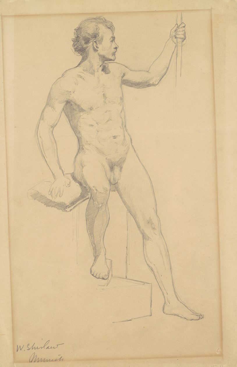Istuva miesakti, n.1870-77 (grafiitti vellapaperille) tekijältä Walter Shirlaw