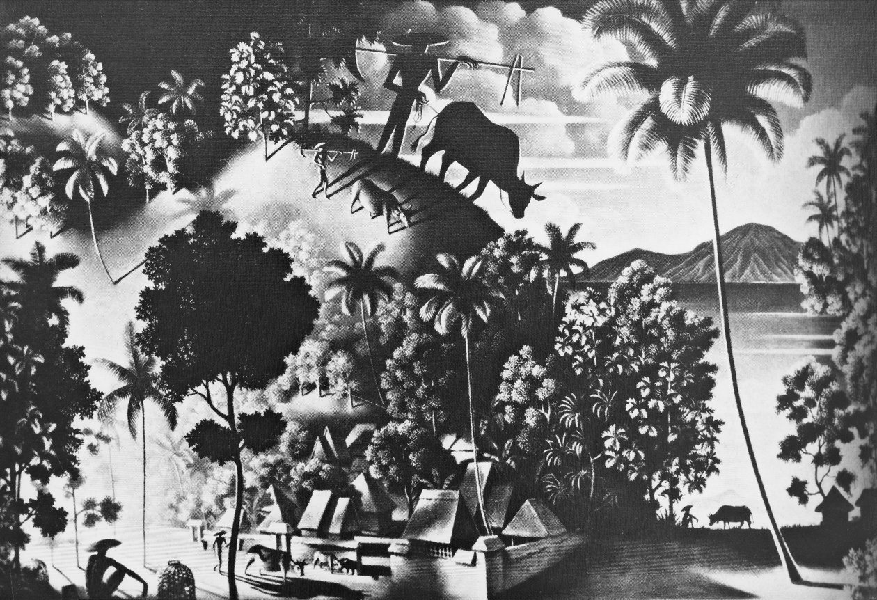 Maisema lehmän varjolla (Landschaft mit Shattenkuh) tekijältä Walter Spies