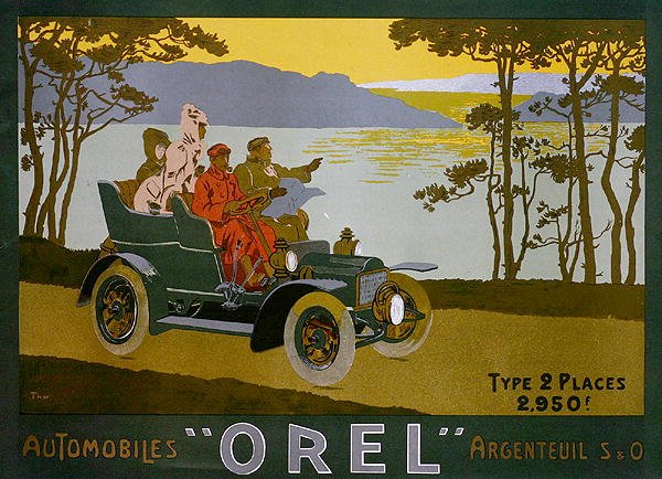 Mainos Orel-autoista (värilitho) tekijältä Walter Thor