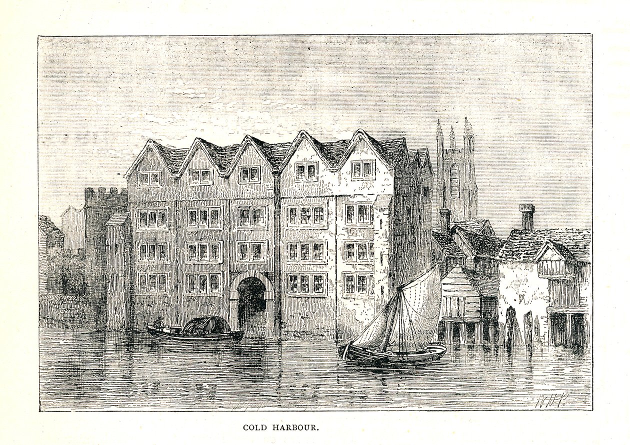 Kylmä satama. Medieval Mansion House North Bank of Thames London Bridgen yläpuolella, 1894 tekijältä Walter Thornbury