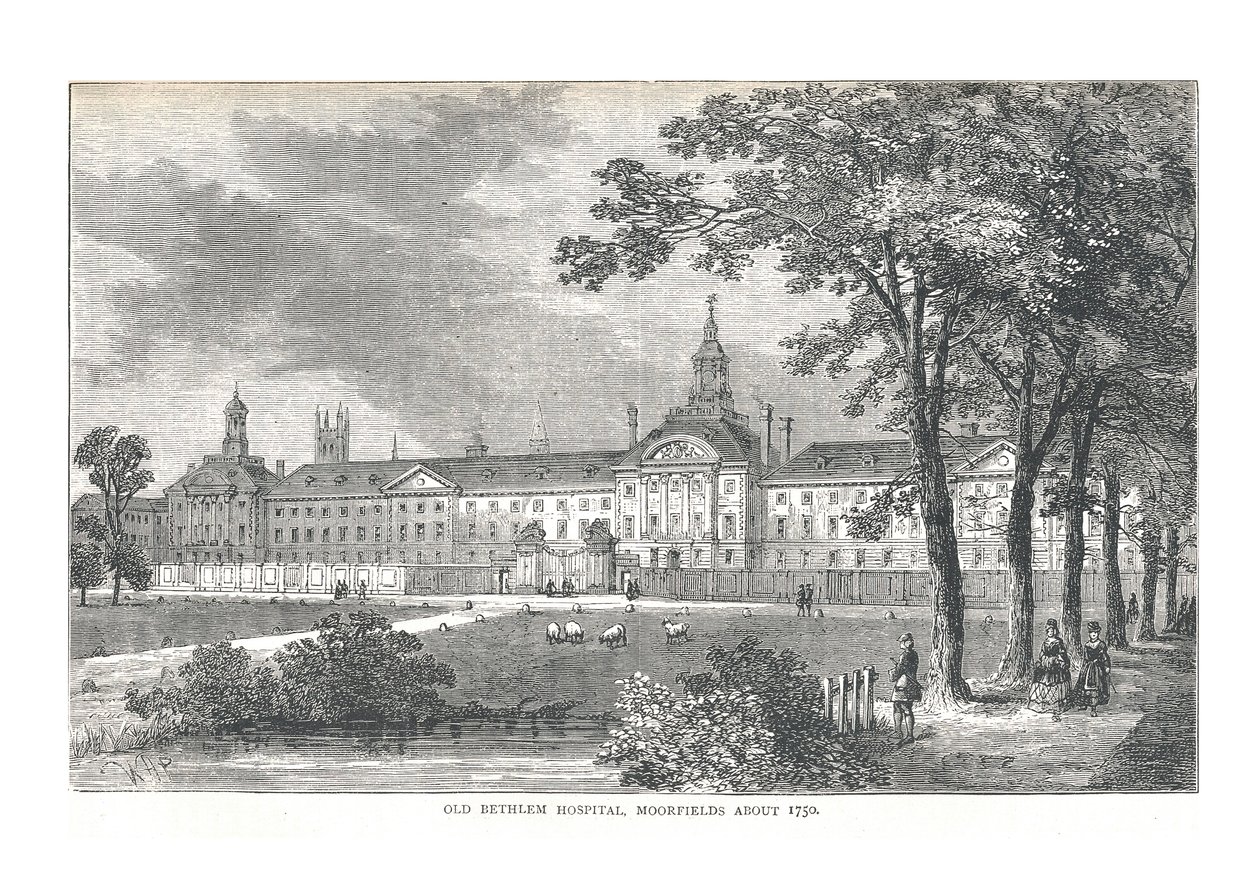 Vanha Bethlemin sairaala. Moorfields noin 1750, 1878 tekijältä Walter Thornbury
