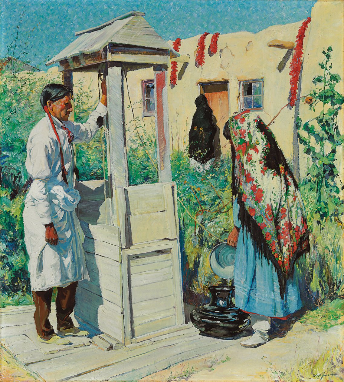 Pueblo Well Scene (öljy kankaalle) tekijältä Walter Ufer