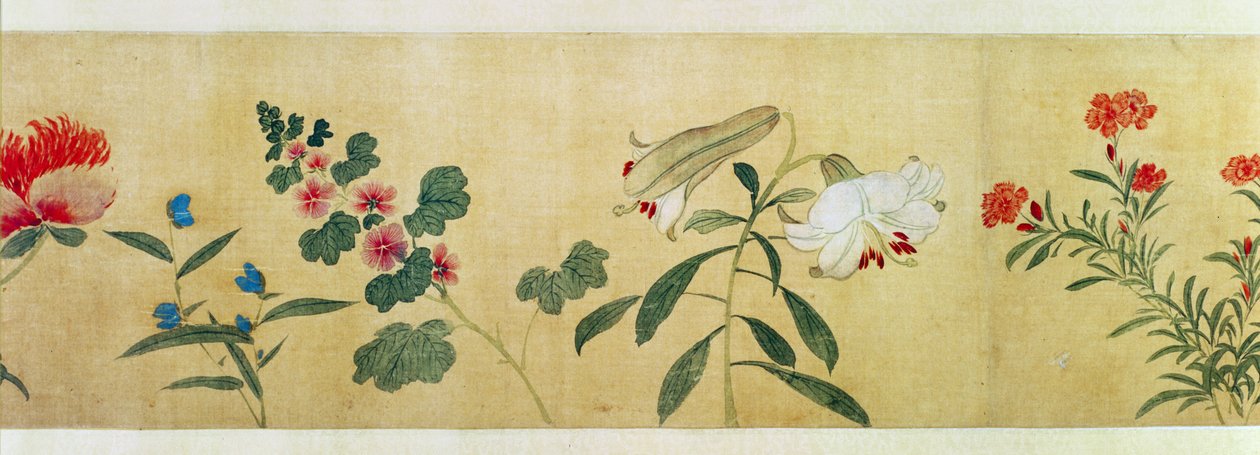 Yksityiskohta kukkia "Sadan kukan" käsikääröstä, 1562 tekijältä Wang Guxiang
