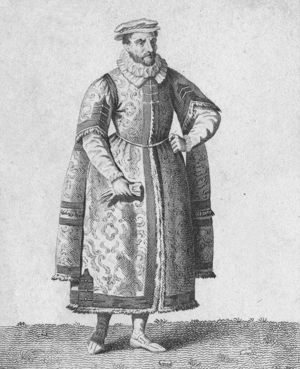"Kauppias - Eminenttien kansalaisten puku vuonna 1640", 1807 tekijältä Warren