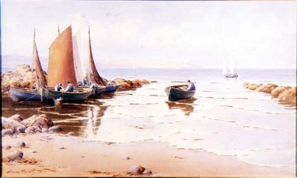 Saaliin laskeutuminen (mahdollisesti Cemaes Bay, Anglesey) (akvarelli paperille) tekijältä Warren Williams