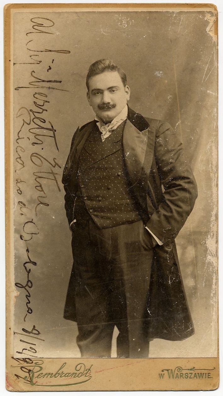 Oopperalaulaja Enrico Caruson muotokuva 1873-1921, 1900-luku. tekijältä Warsaw. Photo studio Rembrandt