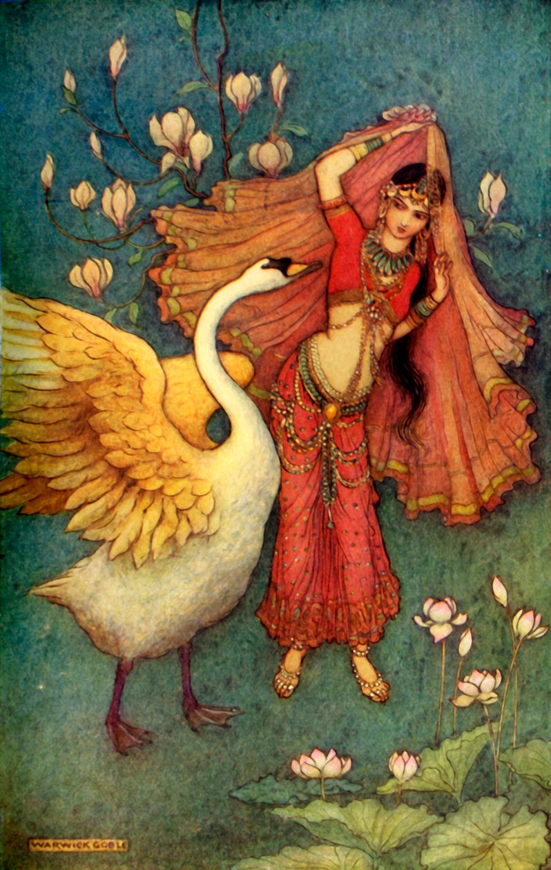 Damayanti ja joutsen, 1913. tekijältä Warwick Goble