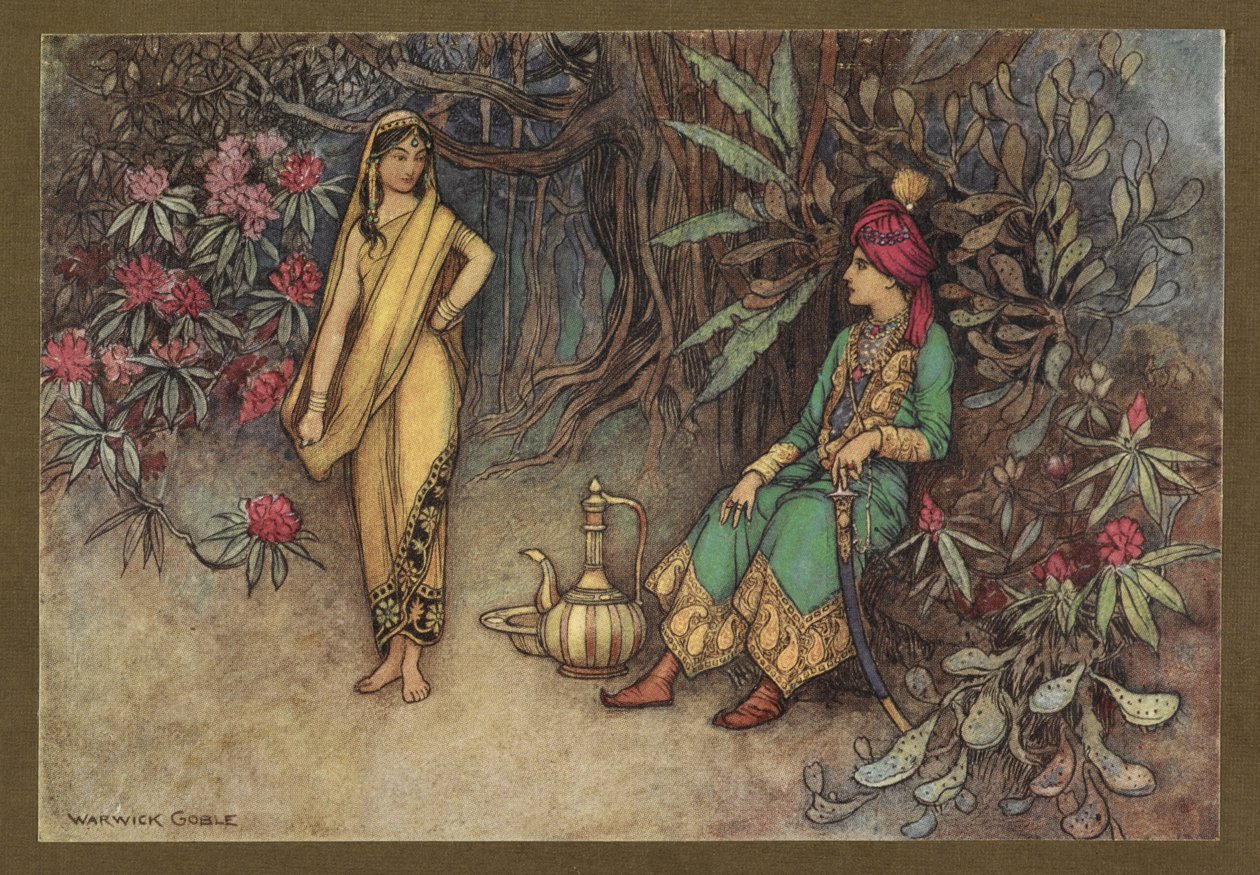 Levy 12: "Koristaisit mahtavimman suvereenin palatsin", Folk-Tales of Bengal... 32 värikuvitusta Warwick Goblesta (Edition de luxe) 1914 (värilitho) tekijältä Warwick Goble