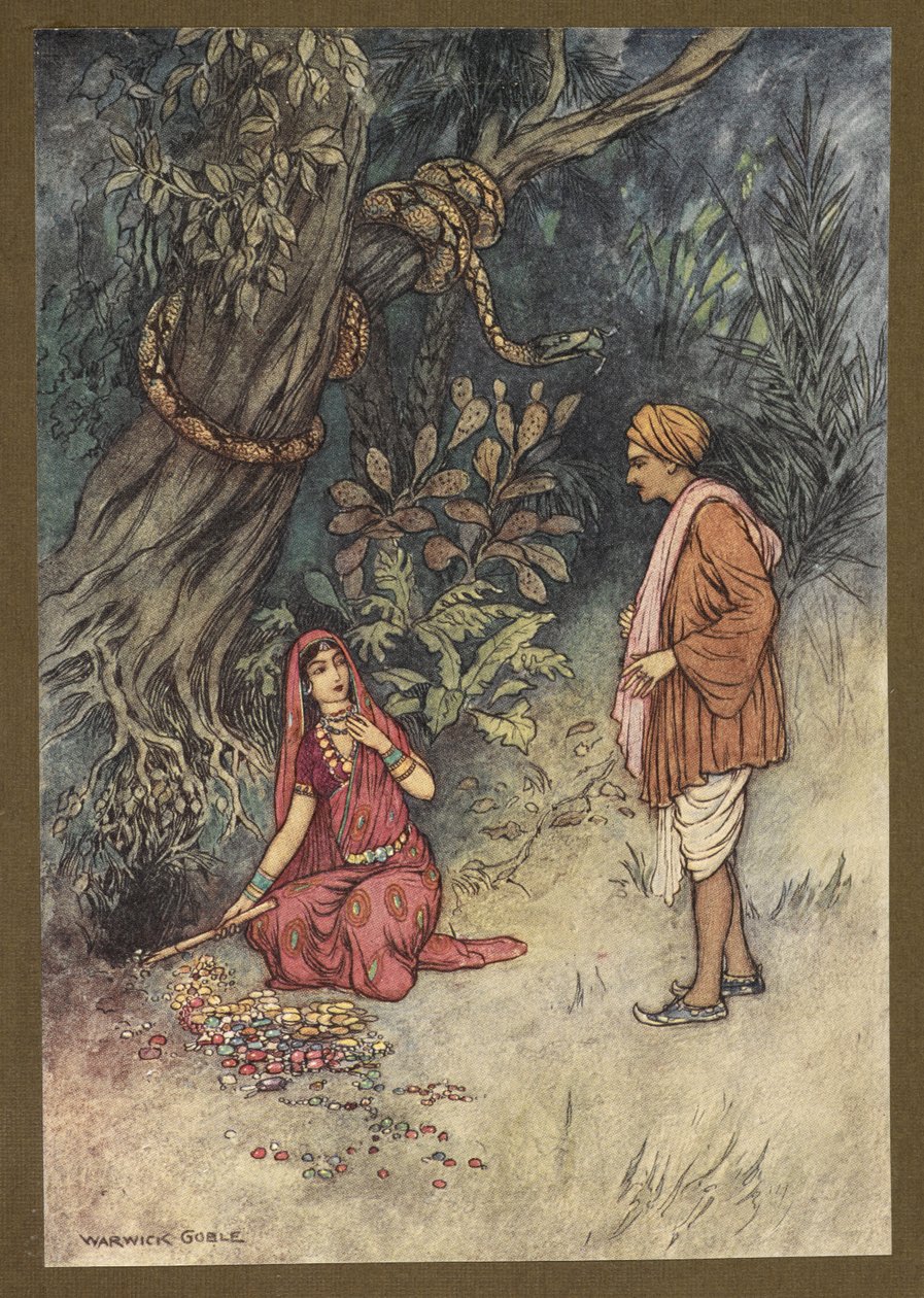 Levy 14: "Aviomies, ota kaikki tämä suuri määrä kultaa ja nämä jalokivet", Folk-Tales of Bengal... 32 värillisellä Warwick Goblen kuvituksella (Edition de luxe) tekijältä Warwick Goble