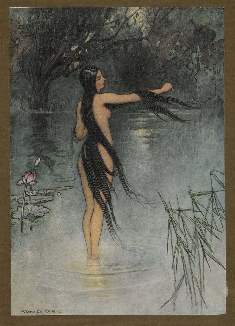 Levy 29: "Kun hän nousi vedestä, mikä muutos hänessä nähtiin!", Folk-Tales of Bengal... 32 värillistä Warwick Goblen kuvitusta (Edition de luxe.). 1914 tekijältä Warwick Goble