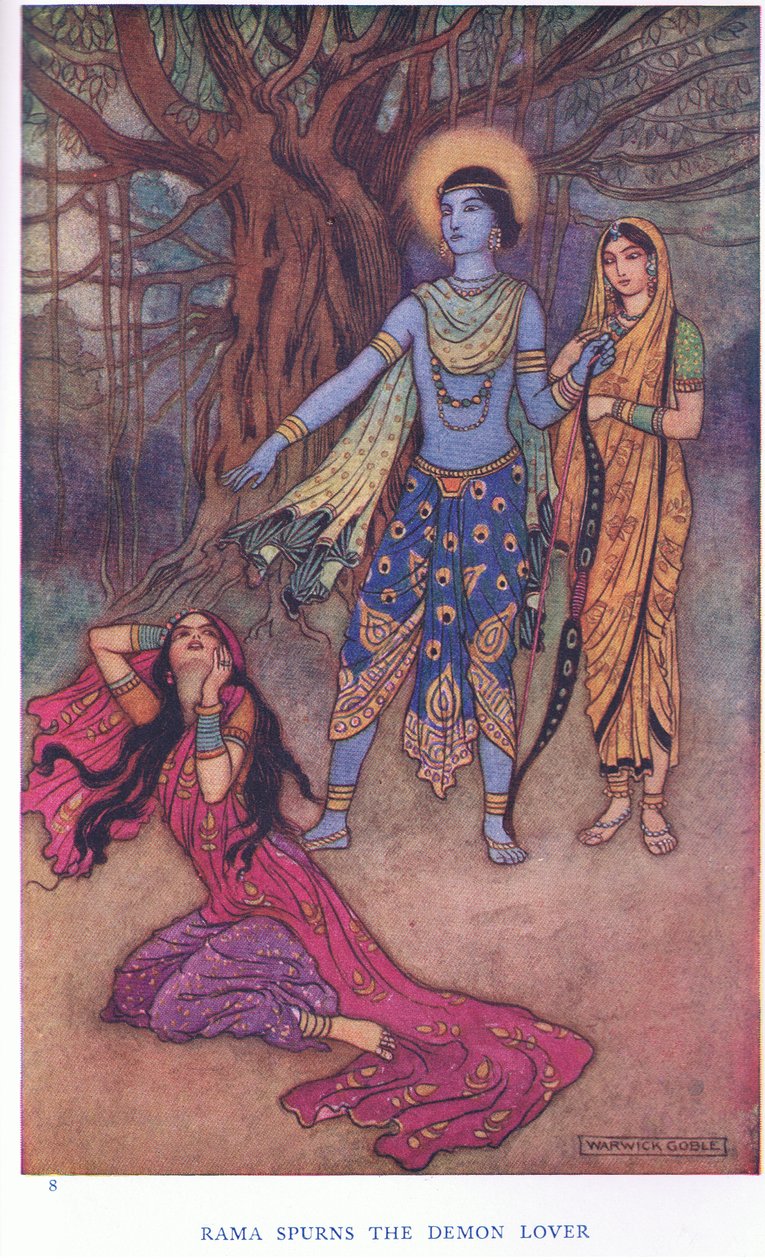 Rama hylkää demonien rakastajan (väri litho) tekijältä Warwick Goble