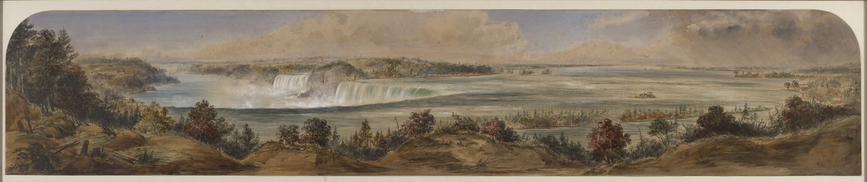 Laaja näkymä Niagaran putouksille ylhäältä, n. 1865 (wc paperilla) tekijältä Washington F. Friend