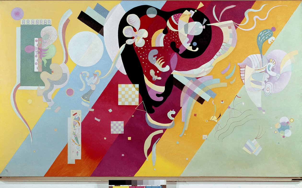 Sävellys IX Vassily Kandinskyn maalaus (tai Wassily Kandinski tai Kandinskij, 1866-1944) 1936 Su. 1,13x1,95 m Pariisi, museo National dart moderne Centre Pompidou tekijältä Wassily Kandinsky
