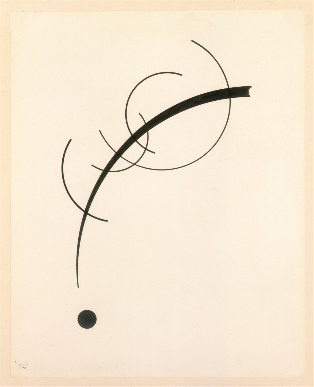 Vapaa käyrä pisteeseen - Geometristen käyrien säestysääni, 1925 (tussi paperille) tekijältä Wassily Kandinsky