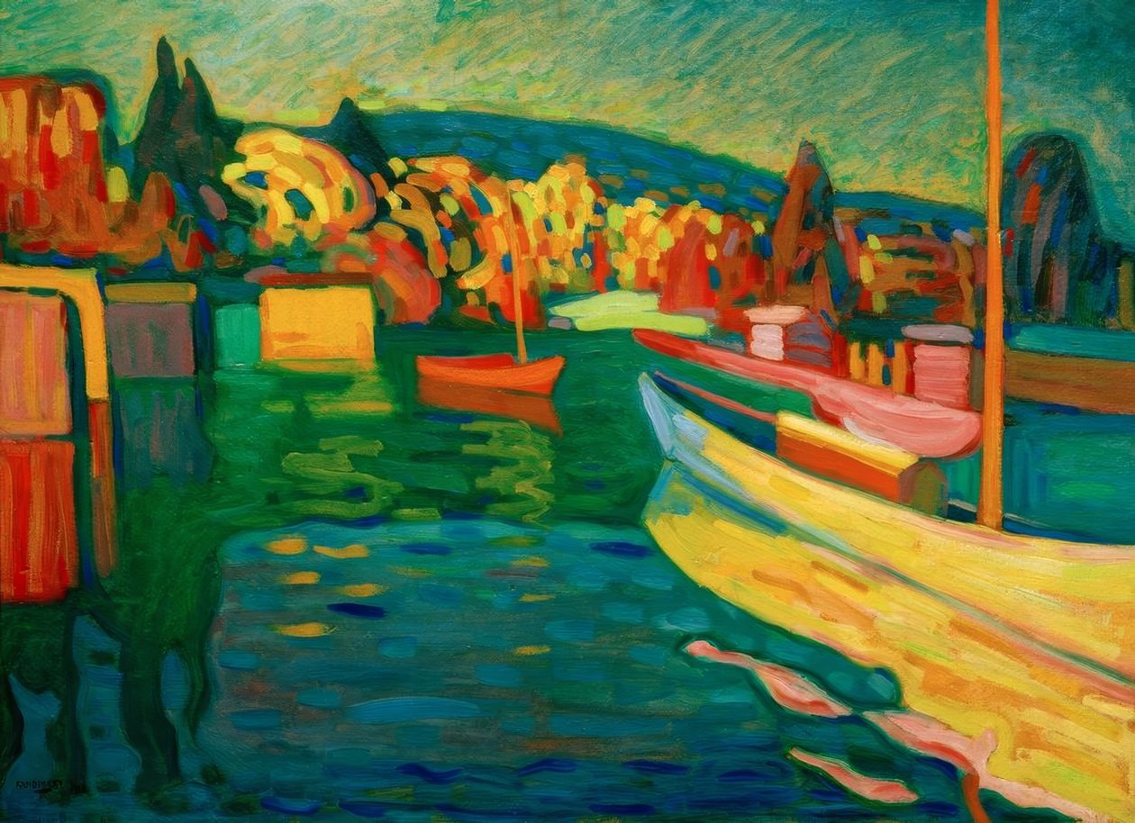 Herbstlandschaft mit Booten tekijältä Wassily Kandinsky