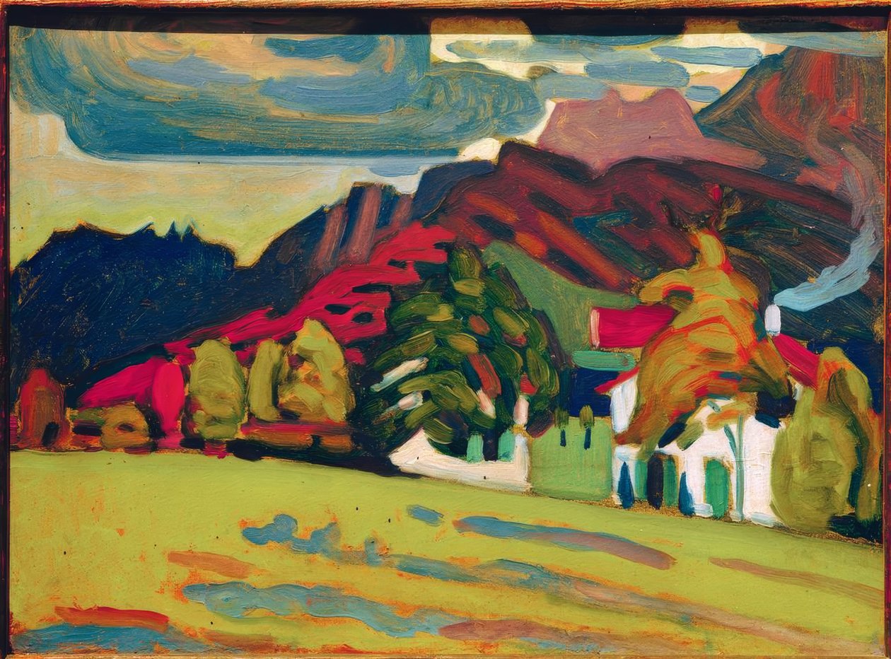 Häusergruppe vor Gebirge tekijältä Wassily Kandinsky