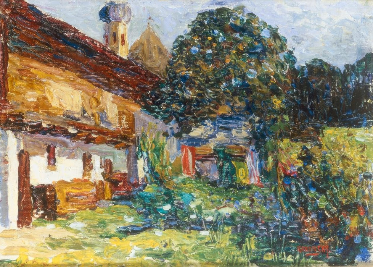 Kochel – Bauernhaus mit Kirche tekijältä Wassily Kandinsky