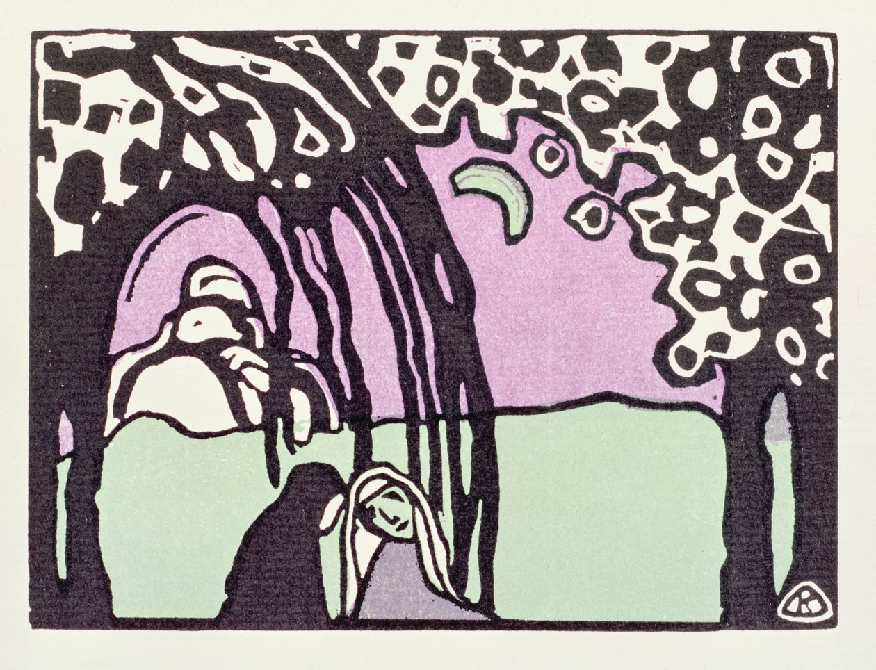 Moonrise, "Der Blaue Reiter", 1911 (puupiirros) tekijältä Wassily Kandinsky