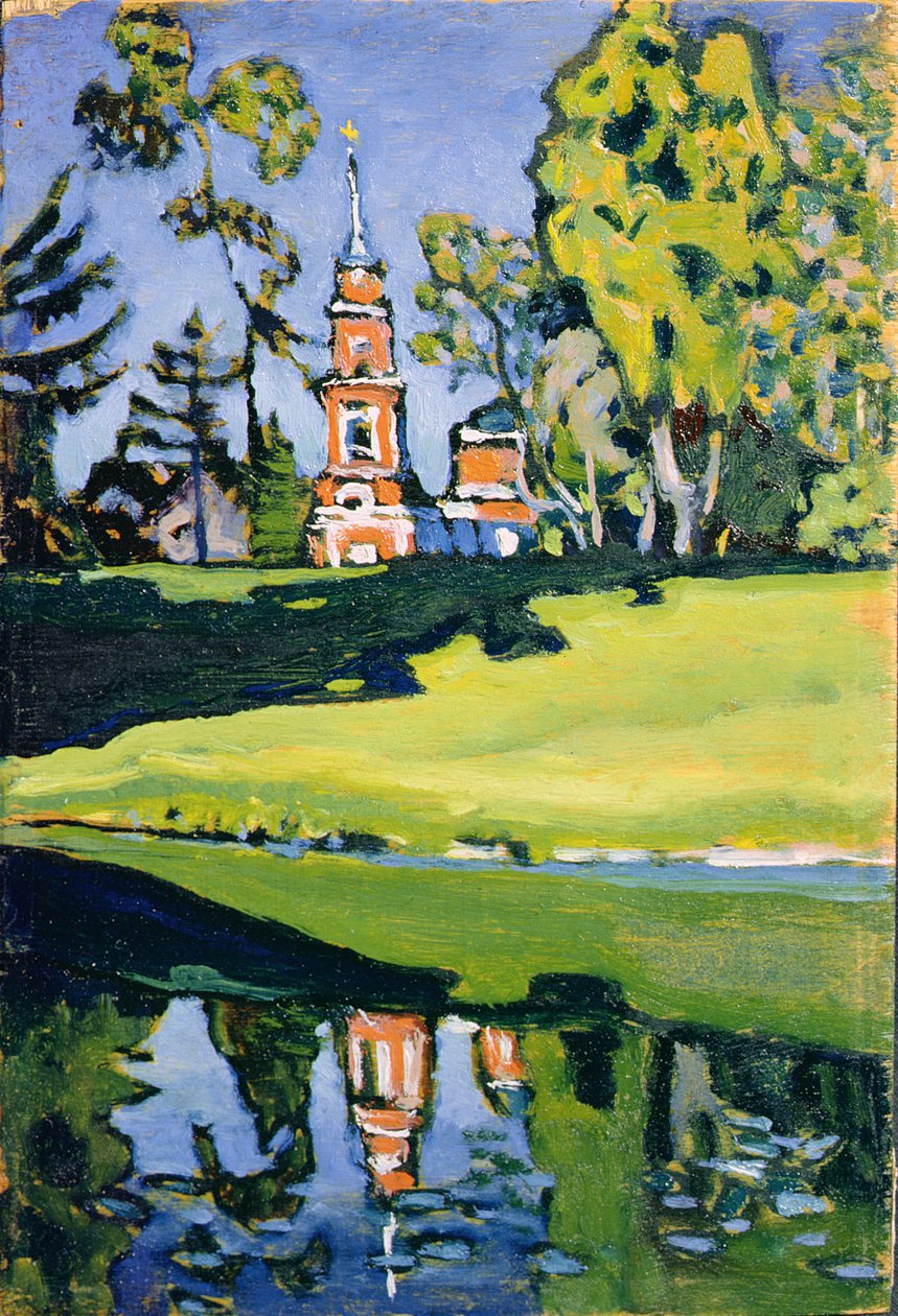 Punainen kirkko, 1900 (öljy vanerille) tekijältä Wassily Kandinsky