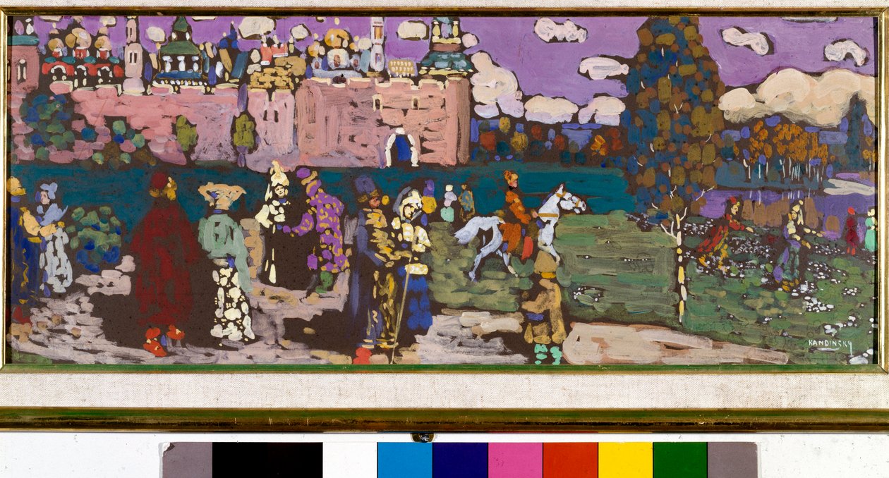Venäläinen kohtaus Tempera, Vassily Kandinsky (tai Wassily Kandinsky tai Kandinsky, 1866-1944). 1904 Su. 55x24 cm yksityinen kokoelma tekijältä Wassily Kandinsky